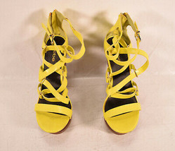 Bebe Womens Platform Wedge Leather Sandal Straps Shoes 9 Yellow - $68.31