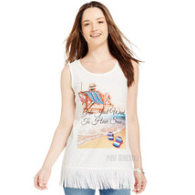 NWT Style &amp; Co. Sleeveless Graphic-Print Fringe &quot;Girl Just Want to Have Sun&quot; Tee - £23.91 GBP