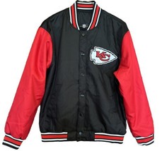 NFL Kansas City Chiefs NWT JH Design Black Red Sleeves Poly Twill Jacket Large - £97.18 GBP