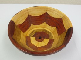 Mixed wood segmented turned wooden bowl planter vase approx. 4.5&quot;T  x 10&quot;W Signd - £31.45 GBP