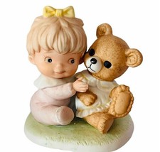 Homco Home Interior porcelain figurine sculpture gift vtg baby girl teddy bear - £19.46 GBP