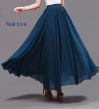 Teal Blue Long Chiffon Skirt Outfit Women Plus Size Chiffon Beach Skirt image 2