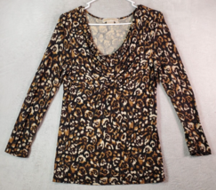 Michael Kors Blouse Top Womens XS Brown Leopard Print Knit Long Sleeve Cowl Neck - £15.68 GBP