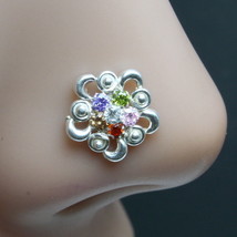 Medusa Indio 925 Plata de Ley Multicolor Cz con Tachuelas Aro Nariz Empuje Pin - £9.94 GBP