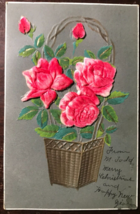 Colorful Applique FLOWERS- In BASKET~1906 Postcard - £7.04 GBP