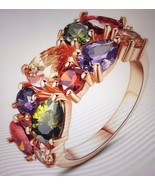 Unique Design Rose Gold Color Ring Colorful Cubic Zircon Women&#39;s Size 7 - $9.49
