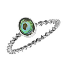 Simplicity Oval Shape Abalone Shell Twisted Band of Sterling Silver Ring-7 - $15.83