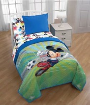 MICKEY MOUSE PLAY SOCCER DISNEY ORIGINAL LICENSED BEDSPREAD QUILTED 2 PC... - £42.28 GBP