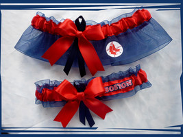 Boston Red Sox Navy Organza Ribbon Wedding Garter Set  - £19.59 GBP
