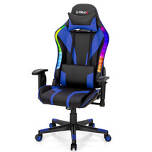 Adjustable Swivel Computer Chair Gaming Chair W/ Dynamic Led Lights Blue - £214.40 GBP