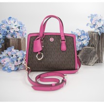 Michael Kors Brown Monogram Cerise Leather Chantal Mini Satchel Bag NWT - £161.63 GBP