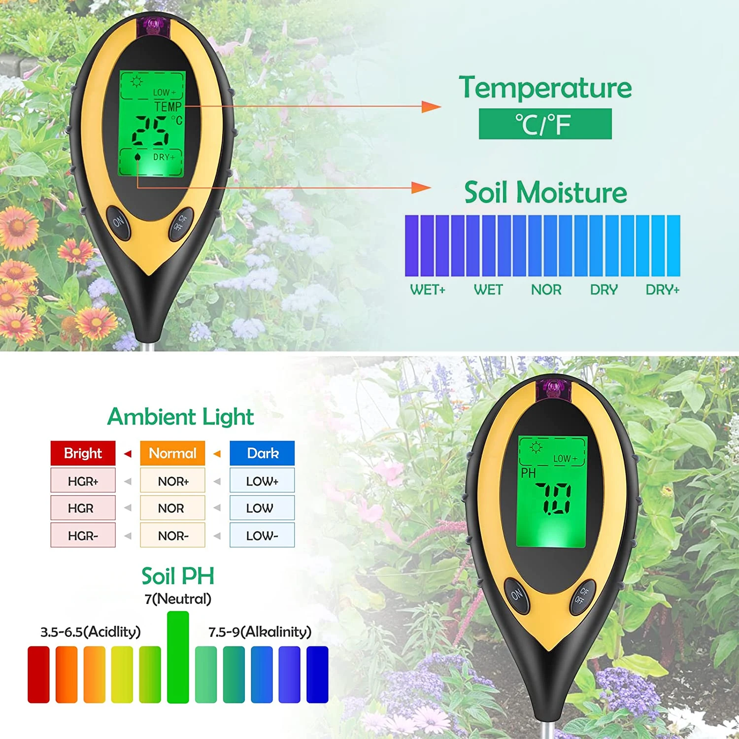 House Home 1PC Multifunctional Light Hygrometer PH Meter New 4 in 1 SA Detector  - £19.28 GBP