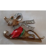 JJ© Sledding Mouse Brooch Rare Vintage - £19.53 GBP