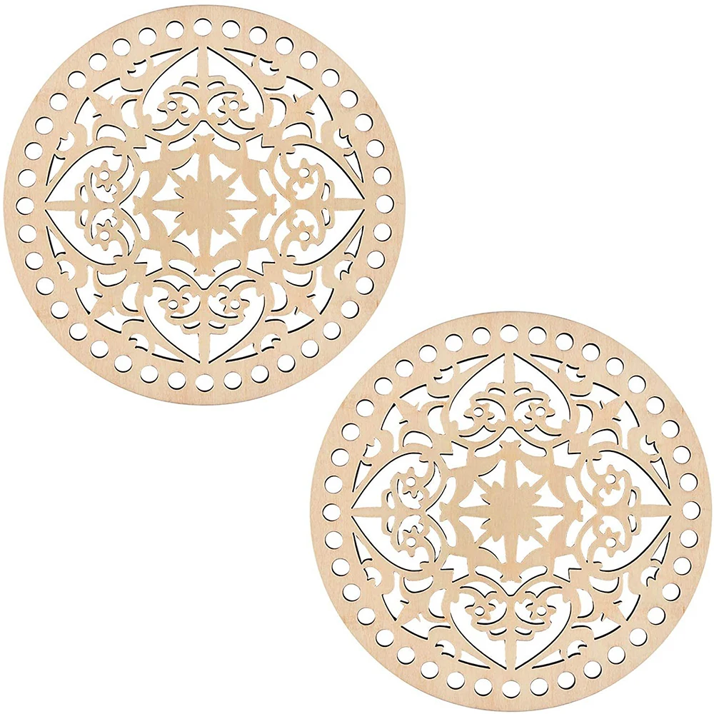 2Pcs DIY Natural Wooden Basket Bottoms Hollow Crochet Wood Base for -No1 - $8.14