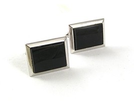 Vintage Silvertone &amp; Black Cufflinks By S in Shield 6117 - £17.91 GBP