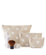 Beige Heart Canvas 3 Cosmetic Makeup Bags Pouches  Womens Travel- Brand NEW - £14.05 GBP