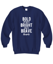 Independence Day Sweatshirt Bold Stripes Bright Stars Brave Hearts Navy-SS - £20.80 GBP