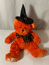 Teddy Bear Plush-Halloween Russ Berrie 12” Hocus Orange with Witch Hat - $12.38