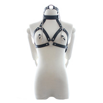 PU Leather Collar Bra Underwear with Mouth Gag with Nipple Clamps - $35.00