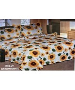 SUNFLOWER WHITE YELLOW KELLY PLUSH BEDSPREAD QUILTED SET 3 PCS KING  SIZE - $59.39
