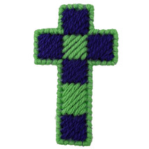 Christmas Easter Cross Ornament Checkered Green Purple Double Sided - £8.79 GBP