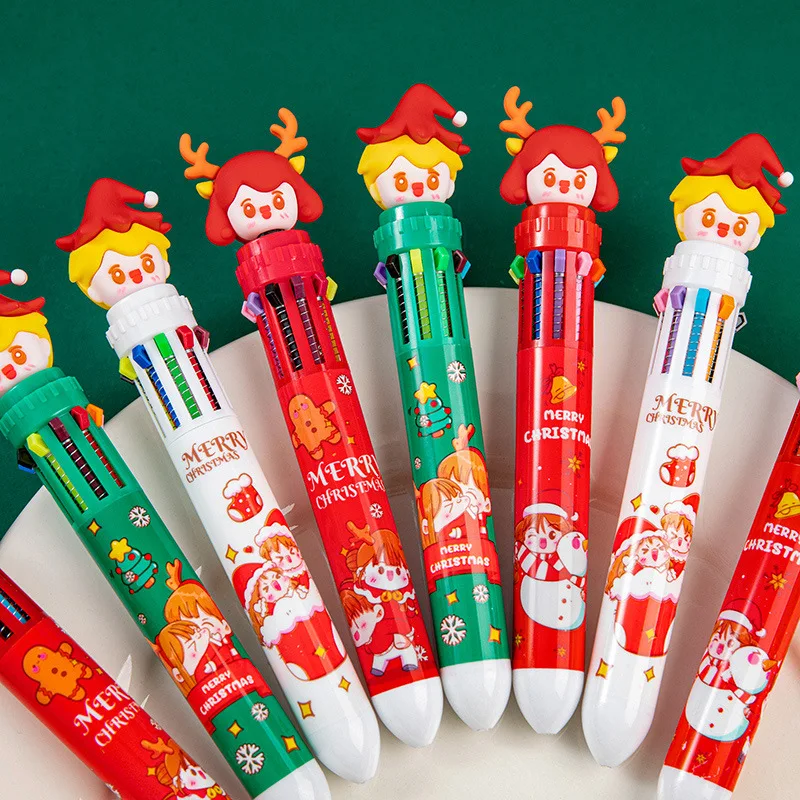 Sporting 6/10 Colors Cute Christmas Ballpoint Pen Cartoon 0.5MM Ball Pen Office  - £24.04 GBP
