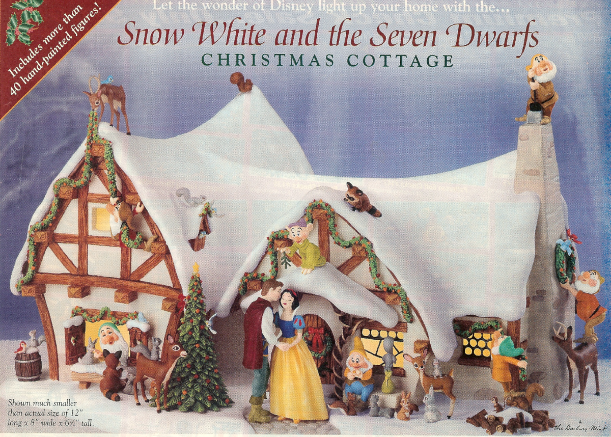 Disney Snow White Cottage 1994 Danbury Mint Christmas Cottage Winter Wonderland - $275.95