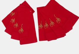 Bella Lux Red Gold Embroidered Letter &#39;W&#39; Monogram Cotton 8-PC Dinner Na... - $46.00