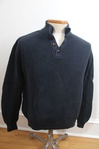 LL Bean M Navy Blue 100% Cotton Rib Knit Mock Neck Pullover Sweater - £22.08 GBP
