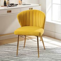 Mustard Yellow Velvet Upholstered Wingback Accent Side Chair w/ Gold Metal Legs - $5,712.89 MXN