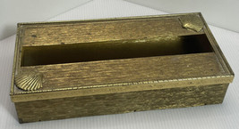 Vintage Gold Brass Top MCM Tissue Box Holder Seashells Beach Decor Metal... - £14.68 GBP