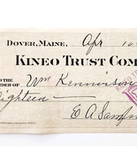 1915 Kineo Trust Company Bank Check E.A. Sampson Dover Maine Signed 7057... - $371.88 MXN