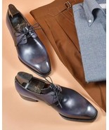 Men's Handmade Blue Chisel Toe Derby Leather Shoes, Men Dress Formal Shoes - $228.37 CAD - $270.27 CAD