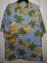 Tommy Bahama Sz. L Silk Hawaiian Shirt California Beaches Postcard Light Blue - £25.45 GBP