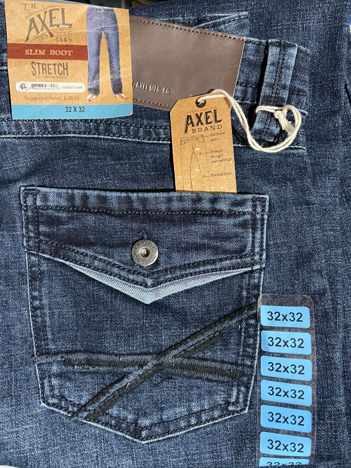 T.K. Axel Men's Slim Boot Cut Stretch 5 Pocket Denim Jean Dark Wash 32x32