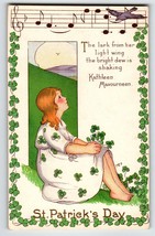 St Patricks Day Postcard Girl Music Notes Kathleen Mavourneen MEP Stecher Unused - £23.06 GBP