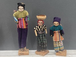 Vintage Guatemala Dolls Guatemalan Peruvian Folk Art Lot of 3 Wood And Cloth - £13.81 GBP