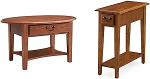 Leick Solid Wood Side End Table And Oval Coffee Table - Storage Drawers ... - $593.99