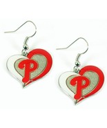 Womens Philadelphia Baseball Silver Swirl Heart Earrings | Dangle Drop E... - $313.73 MXN