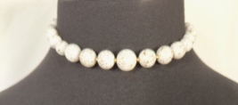 Women's Fashion Jewelry White and Flecked Gold Round Beaded Necklace Adjustable - £8.20 GBP