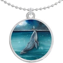 Whale and Boat in Moonlight Round Pendant Necklace Beautiful Fashion Jewelry - £8.46 GBP