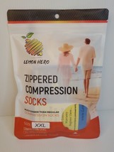 Lemon Hero Health Zippered Compression Socks Open Toe XXL 15-20 mmhg Beige New - £11.07 GBP