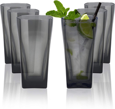 12 Oz Reusable Plastic Water Tumblers, Stackable, Clear,  Set of 6 (12 Oz, Gray) - £31.78 GBP