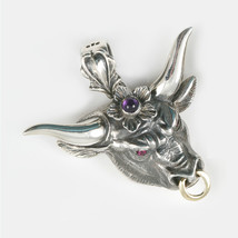 Taurus Charm Sterling Silver Pendant w/Natural Amethyst &amp; Red Garnet Gem... - $371.10