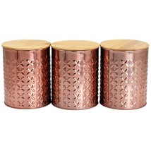 MegaChef 3 Piece Golden Kitchen Canister Set with Bamboo Lids in Rose Gold - £32.81 GBP