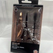 JAPONESQUE Luxe Brow Kit Rose Gold Slant Tweezers Scissors Spoolie GIFT SET - $6.97