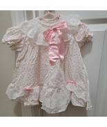 Roanna Vintage Dress Pink Flowers Bow Full White Lace Collar 1980s Baby ... - $46.56