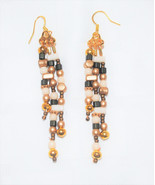 Gold Cream &amp; Olive Seed Bead Dangle Earrings - £17.20 GBP