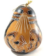 Beautiful Wood Burned Gourd Nativity Scene Ornament 3” - $13.44 CAD