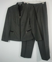 Dark Gray Herringbone Pant Suit Blazer Slacks Erika Dresses womens 8 Vtg 2000&#39;s - £20.92 GBP